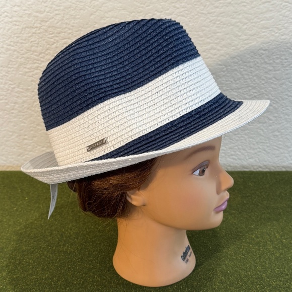 *NEW* AMIANI SUMMER FEDORA NAVY/WHITE - Picture 2 of 6